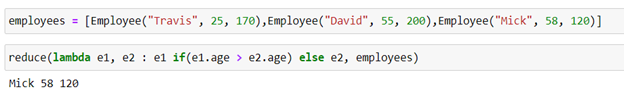 screenshot of code for employees list using min and max and reduce