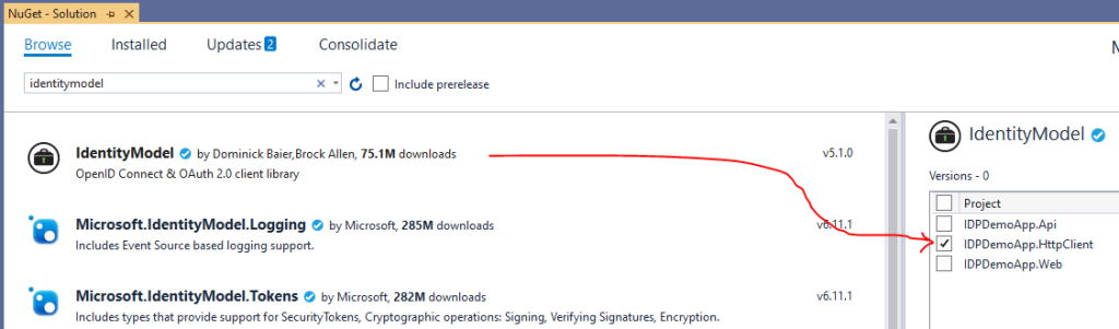 IdentityModel Nuget Package screenshot.