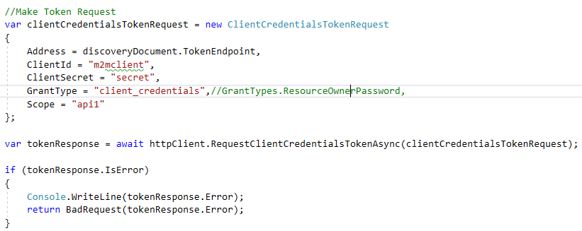 Make Token Request screenshot.