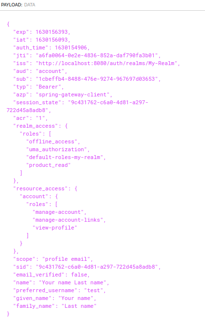 decoded JWT token