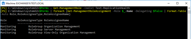 screenshot of permission and roles in terminal