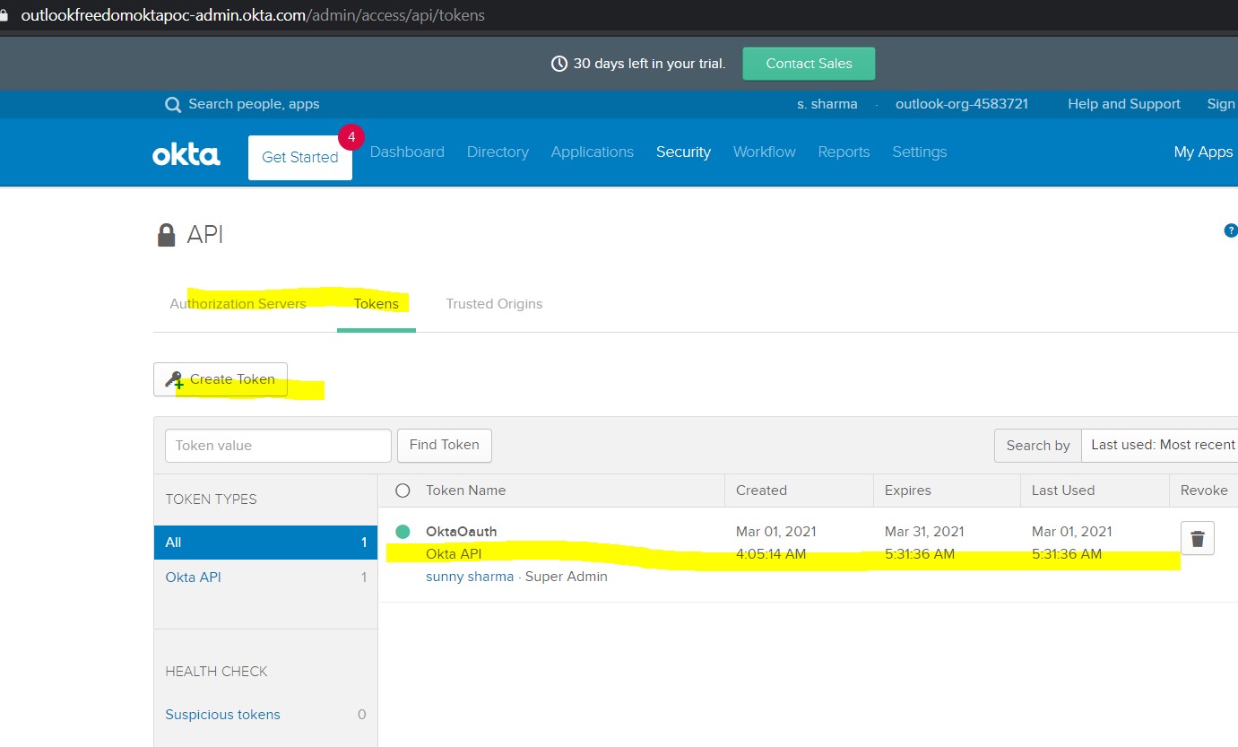 Create Token Okta API