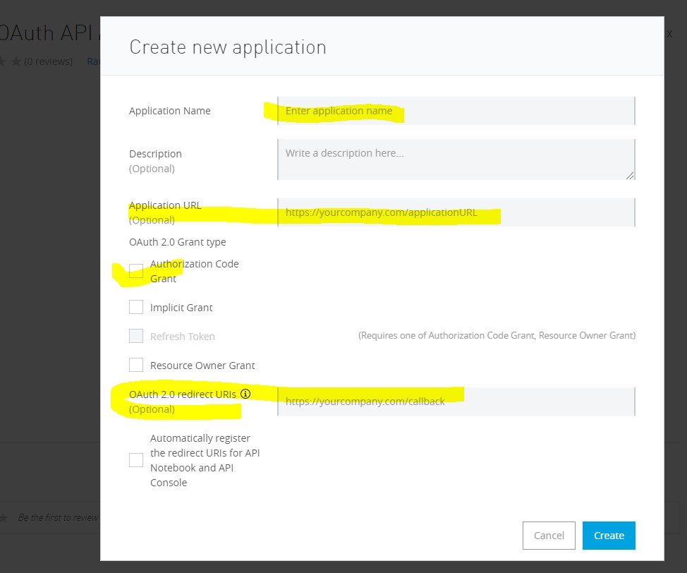 Create new application