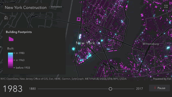 Building footprints in New York City animated by the year they were built