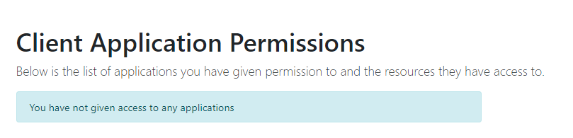 Client Application Permissions screenshot.