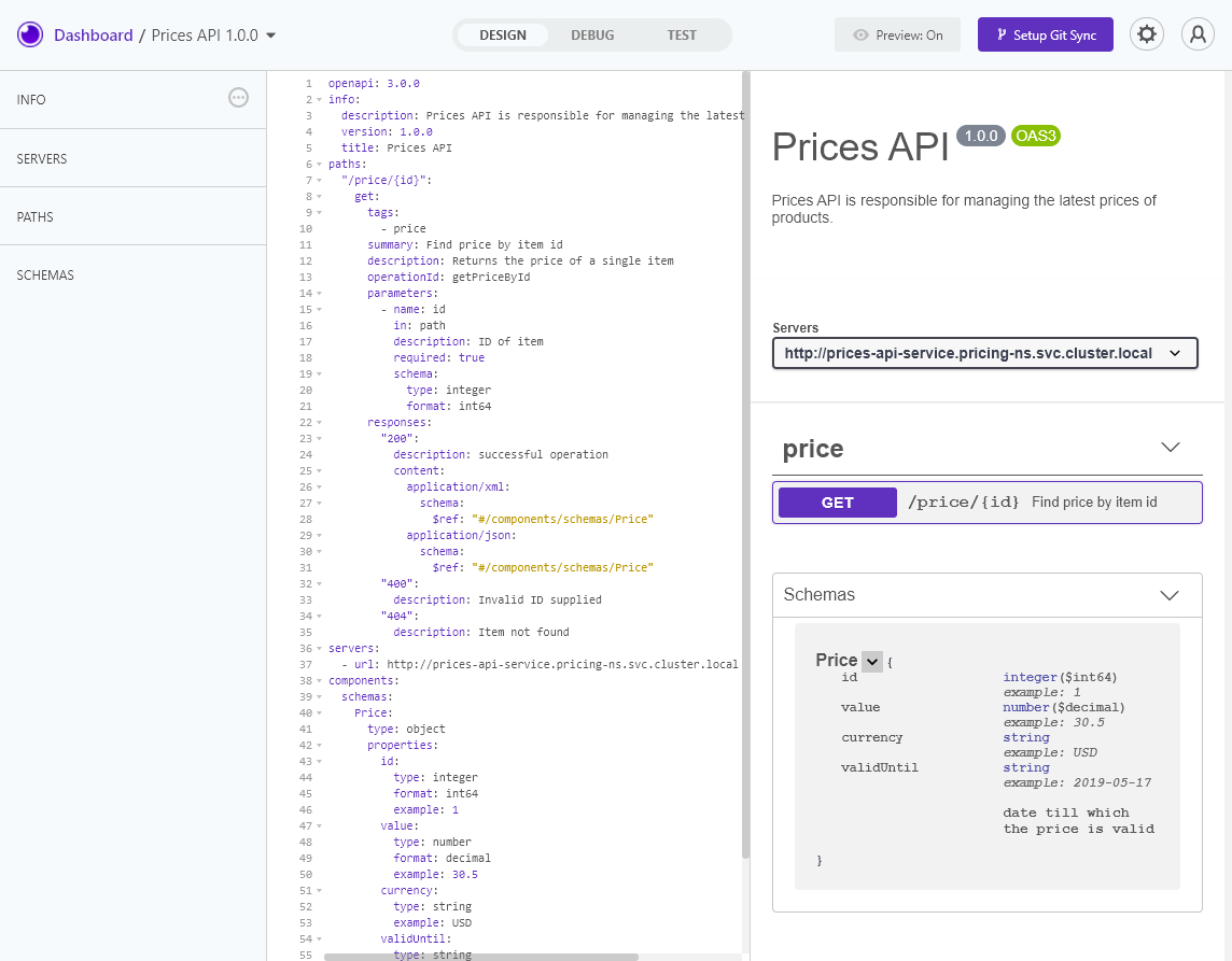 OpenAPI Spec of Prices API