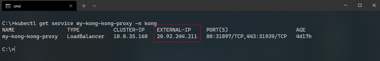 External IP Address of the Kong Gateway
