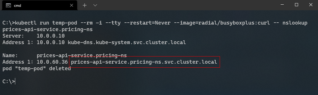Lookup the Address of the Prices API Service