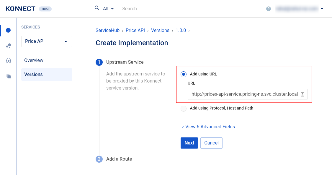 Submit the URL of the Prices API Service