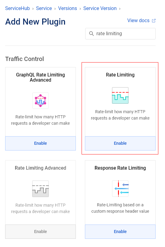 Enable the Rate Limiting Plugin