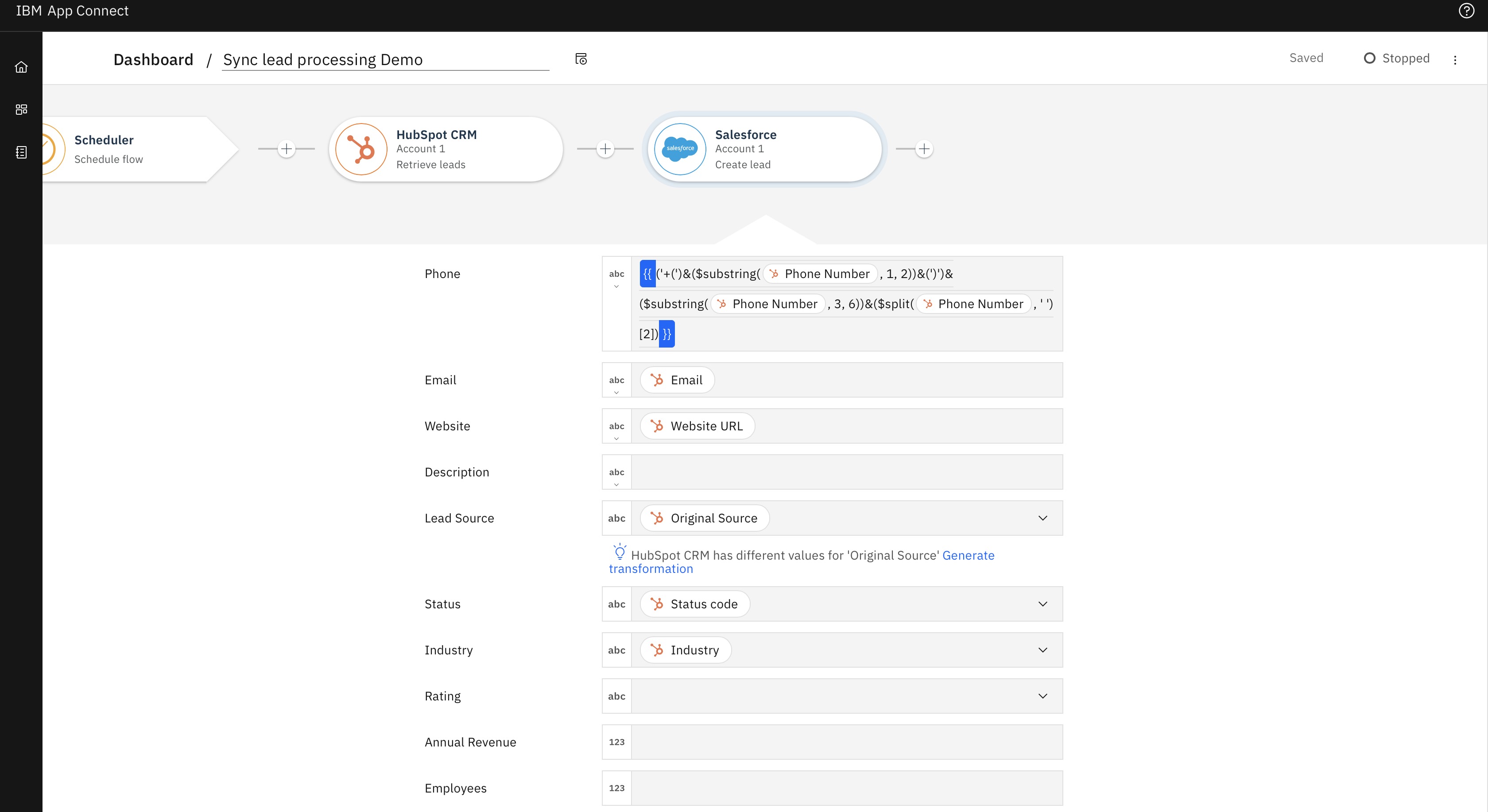 IBM App Connect Sync Lead Processing Demo