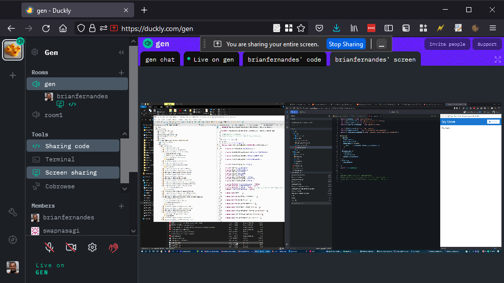 Screen sharing with Duckly