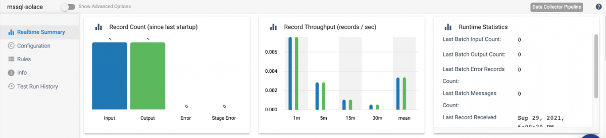 Data in real-time summary section of StreamSets