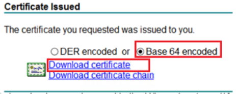 Select Base 64 encoded and download certificate