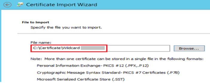 Certificate Import Wizard File name