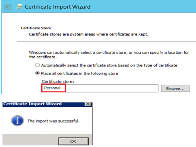 Certificate Import Wizard successful import