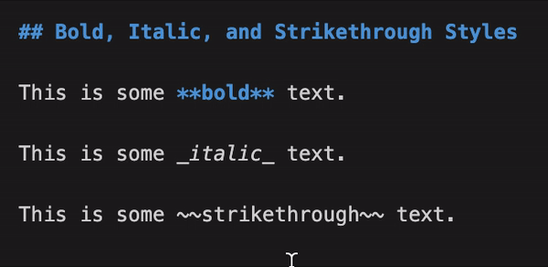 Demo for writing bold, italic, and strikethrough text
