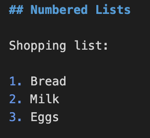 Markdown for a numbered list