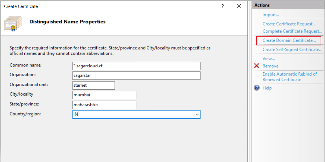 Create a domain certificate