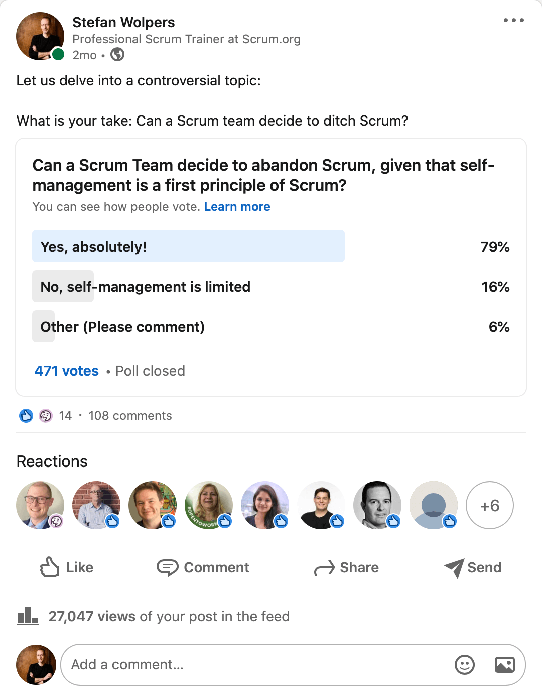 Can a Scrum Team decide to abandon Scrum, given that self-management is a first principle of Scrum?