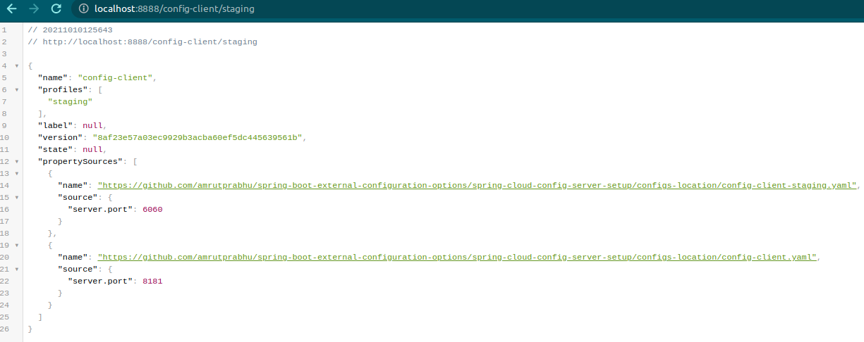 Output for the staging profile