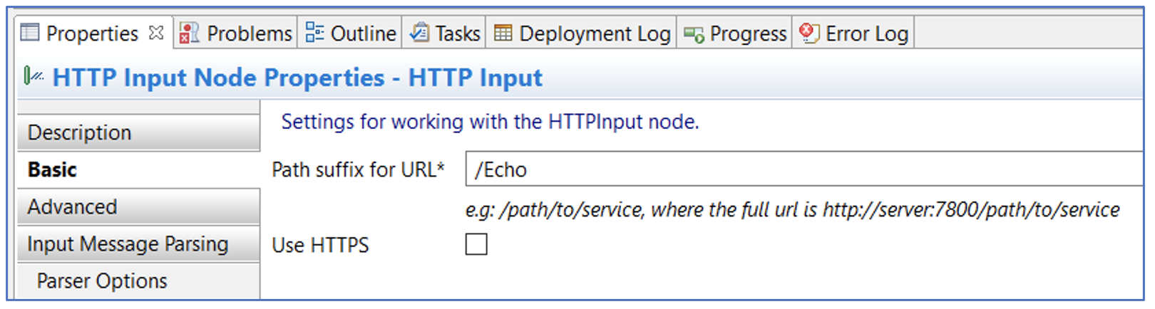HTTP Input Node Properties