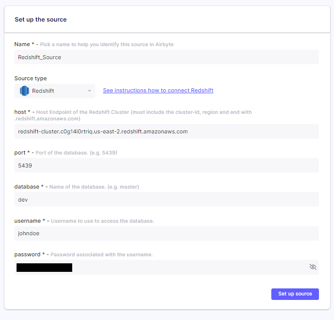 Set up the source page