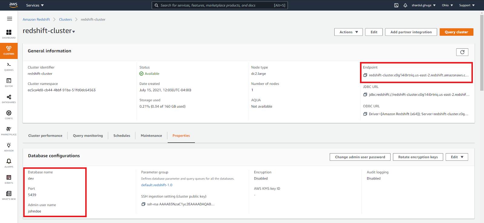 Redshift-cluster dashboard