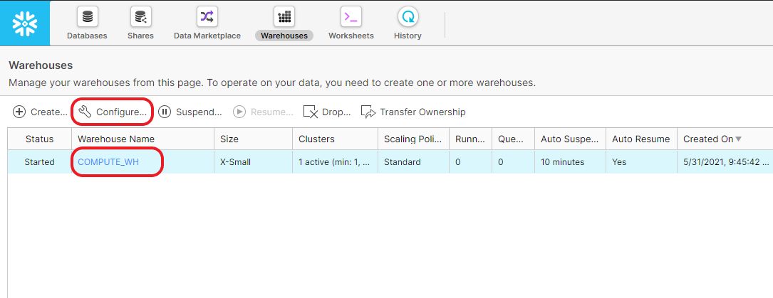 Configuration in Snowflake