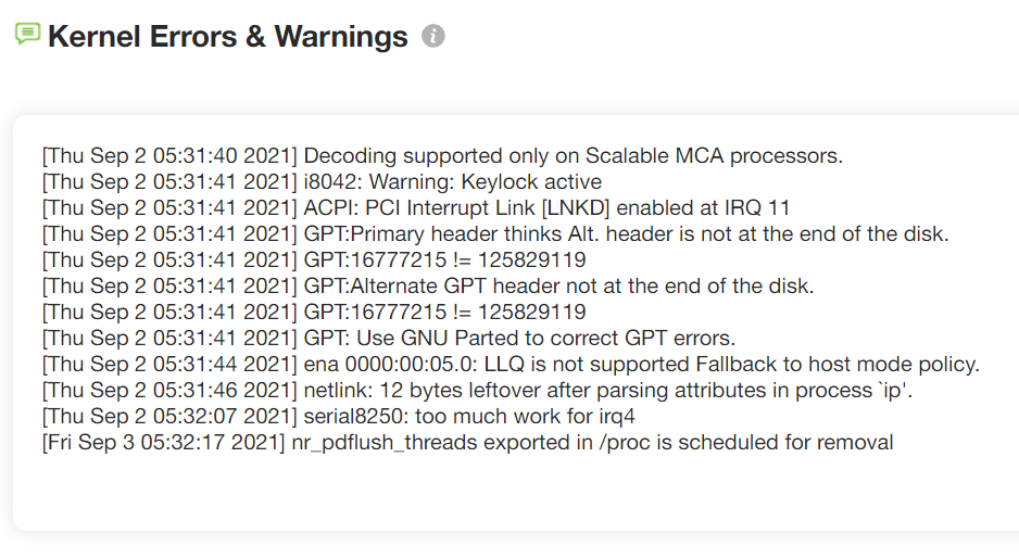 Fig: Kernel logs reported by yCrash.