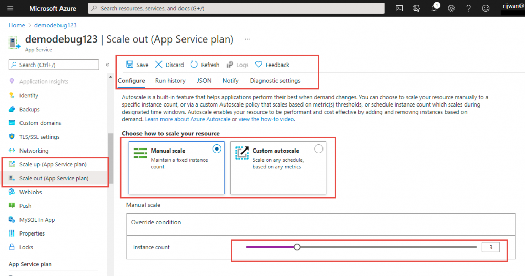 Scaling-out from the Azure portal