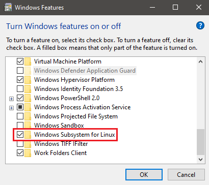 Windows Subsystem screenshot.