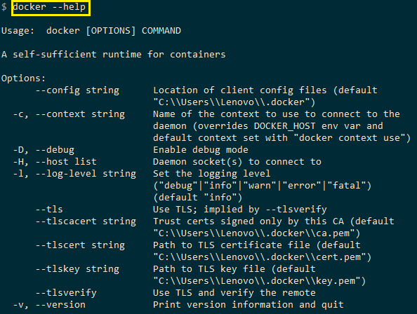 Command Docker code screenshot.