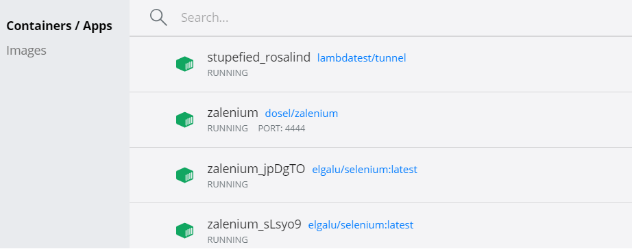Zalenium docker running on port 4444.