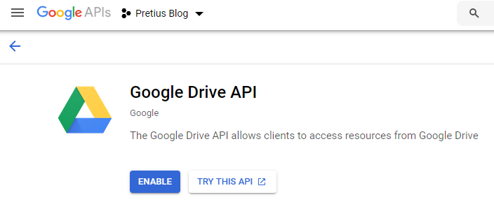 Google Drive API -- Enable 
