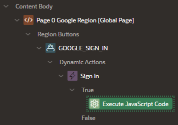 Google Sign In button > Execute JavaScript Code