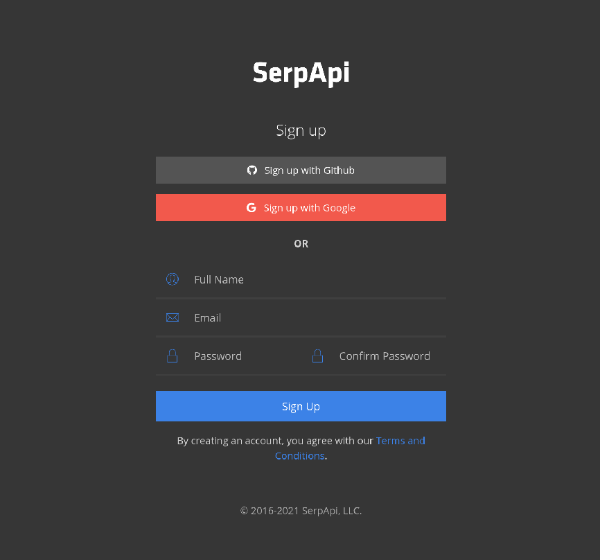 SerpApi Signin/Signup Page