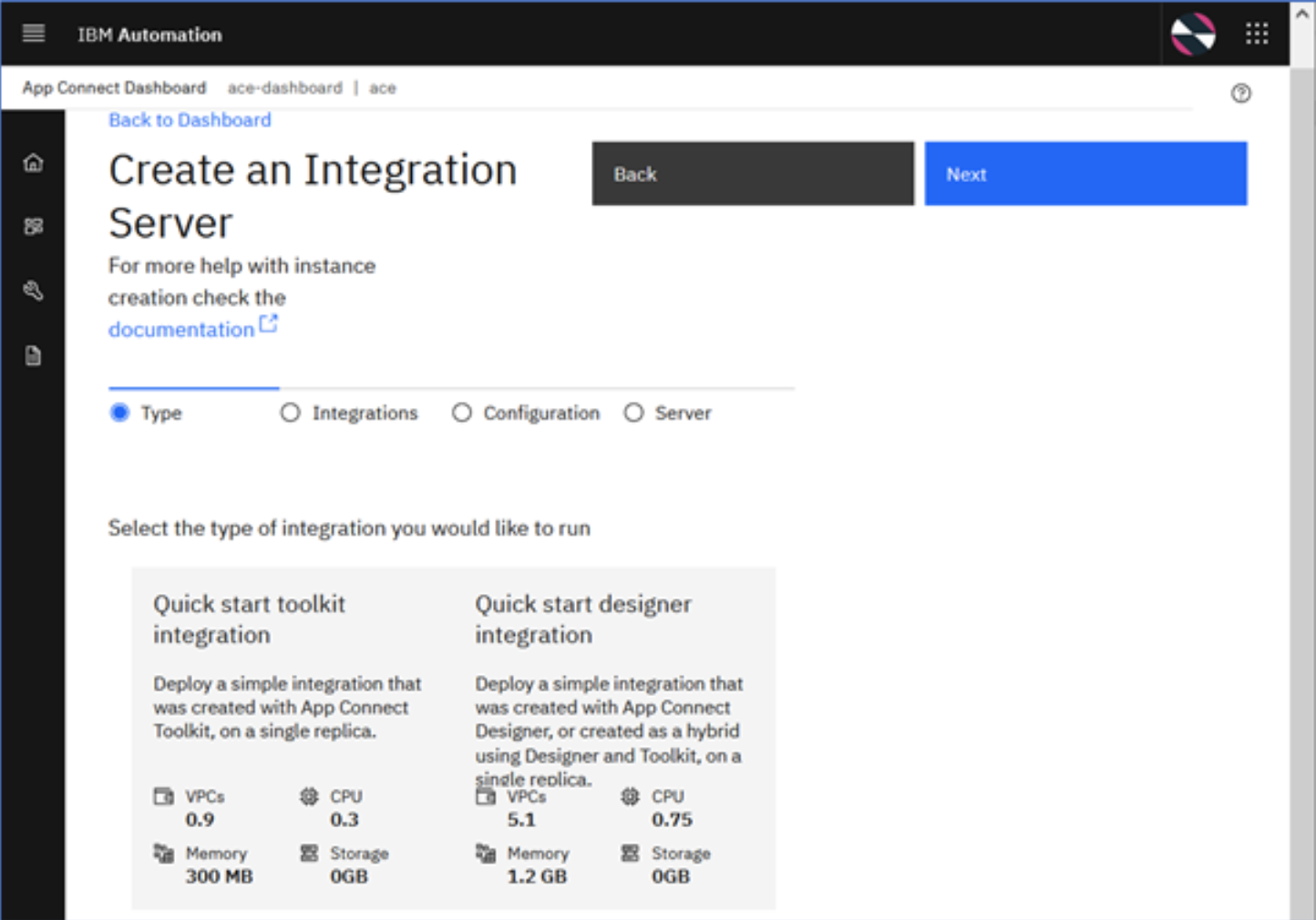 Selecting Quick Start Toolkit Integration