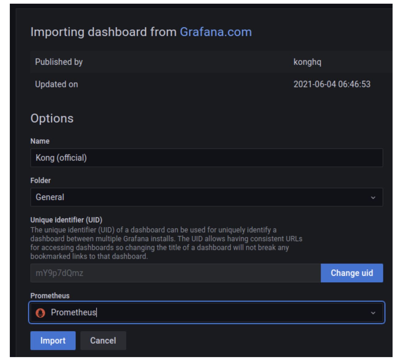Snapshot - 15: Importing dashboard from Grafana