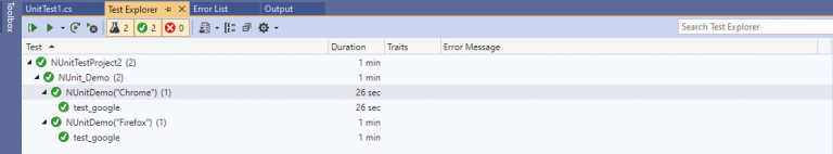 Test Explorer window of Visual Studio