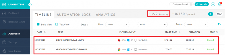 Automation dashboard - snapshot