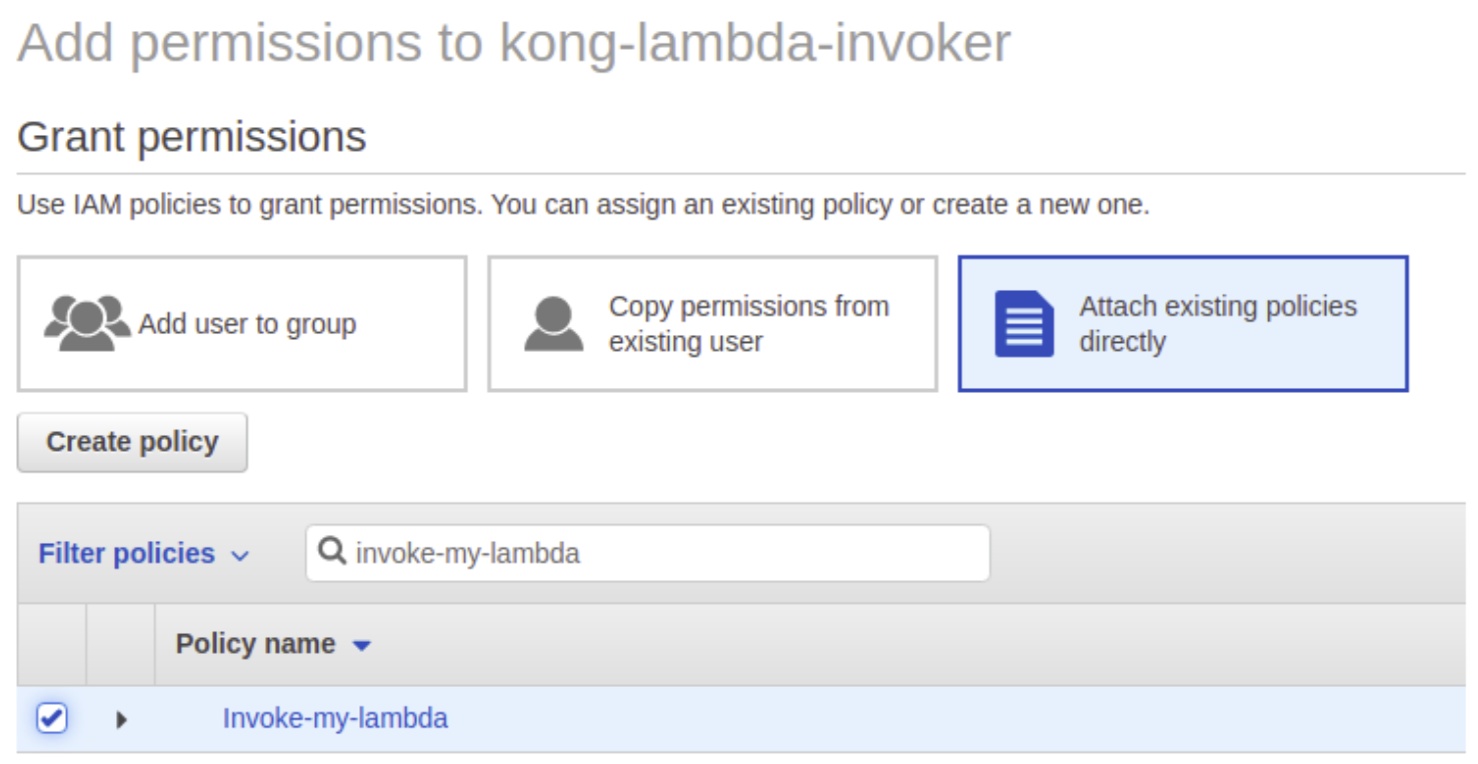 Creating the lambda invocation policy