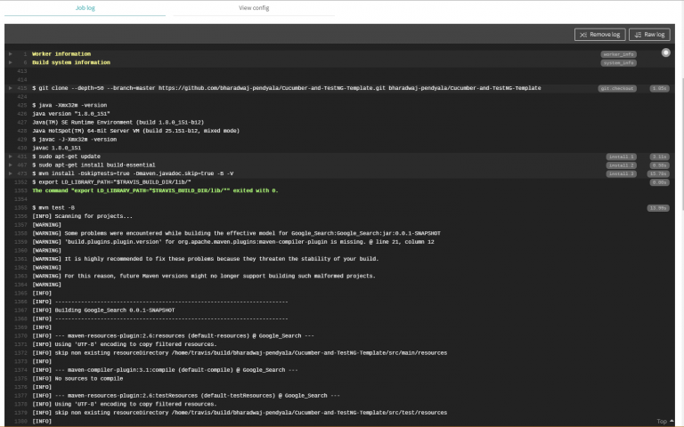 screenshot of code from job log