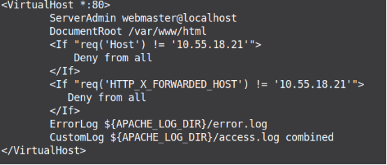 Figure 18. Apache2 Configuration to prevent Host Header Attack.