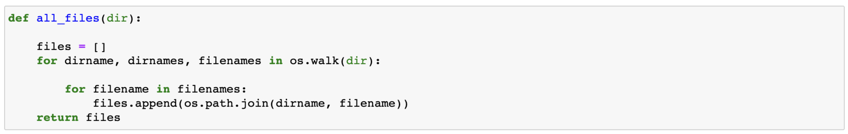 function to return all the files in the directory