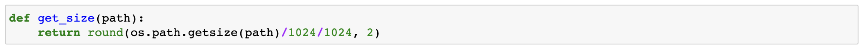 Function for file size in MB