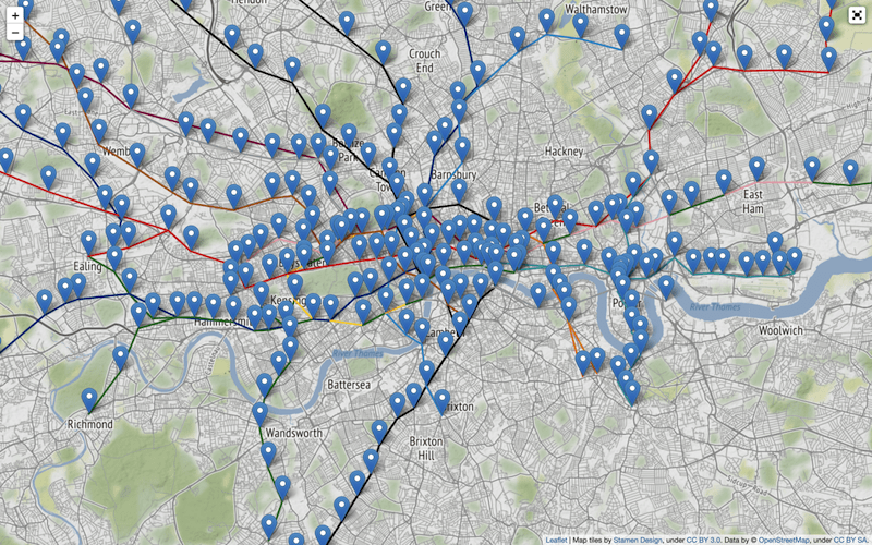 London Underground map created with Folium