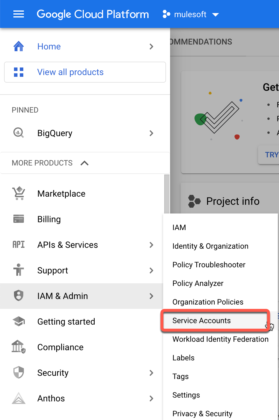 Selecting Service Account
