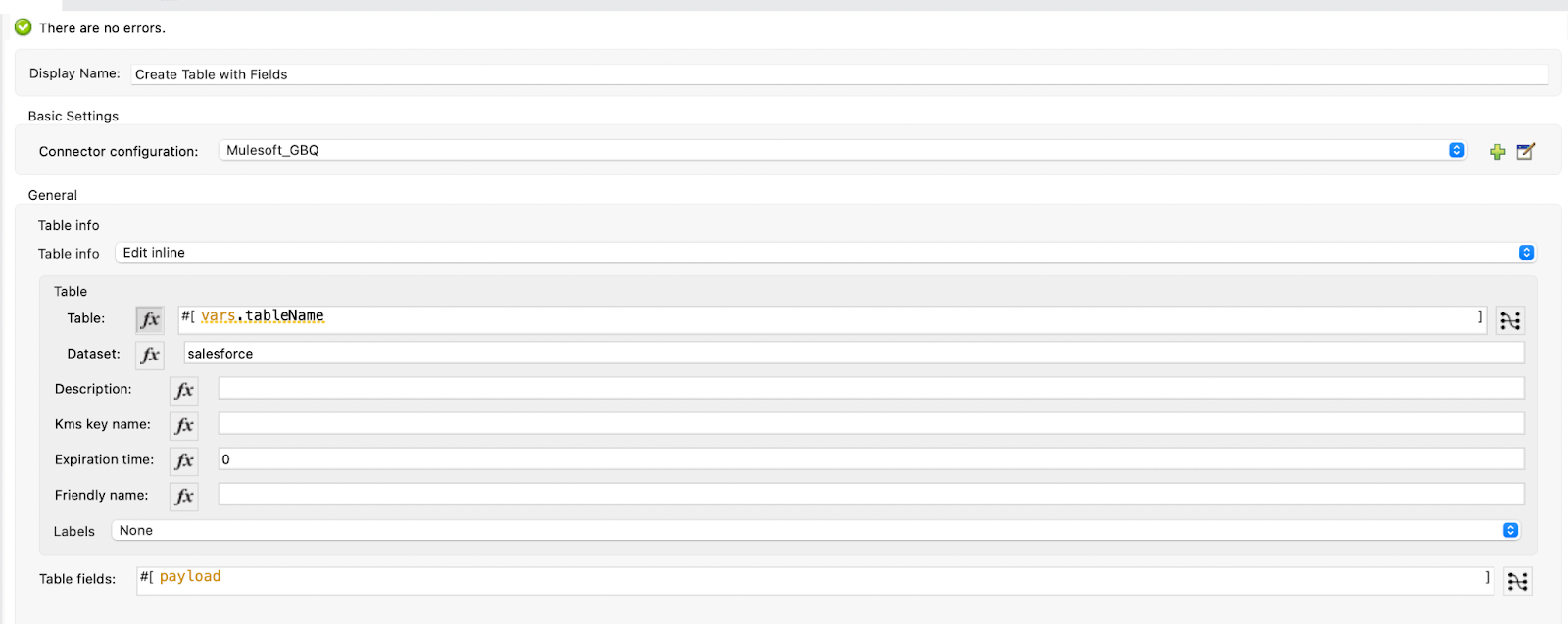 Creating table in BigQuery