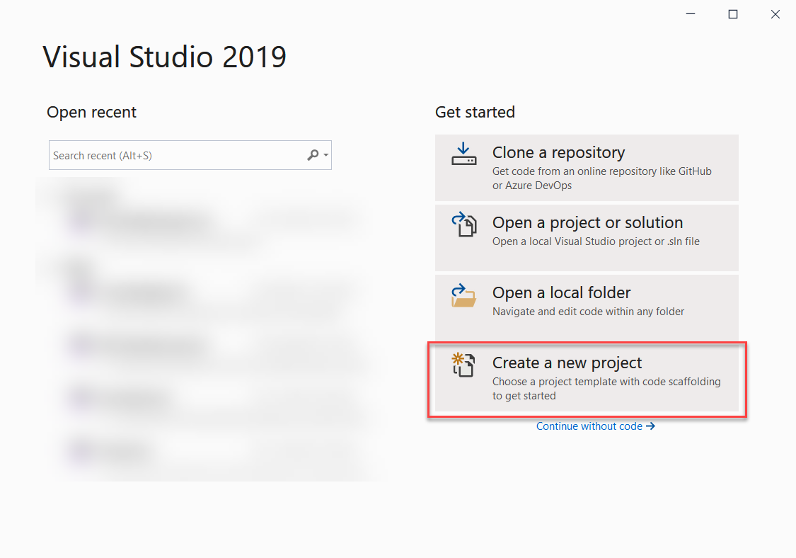 Creating new project in visual studio 